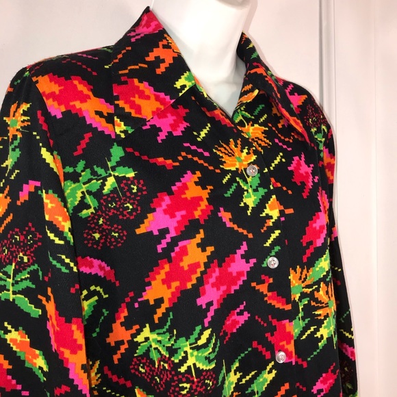 Vintage Retro 1970s Funky Neon Blouse, Size L - Picture 4 of 9